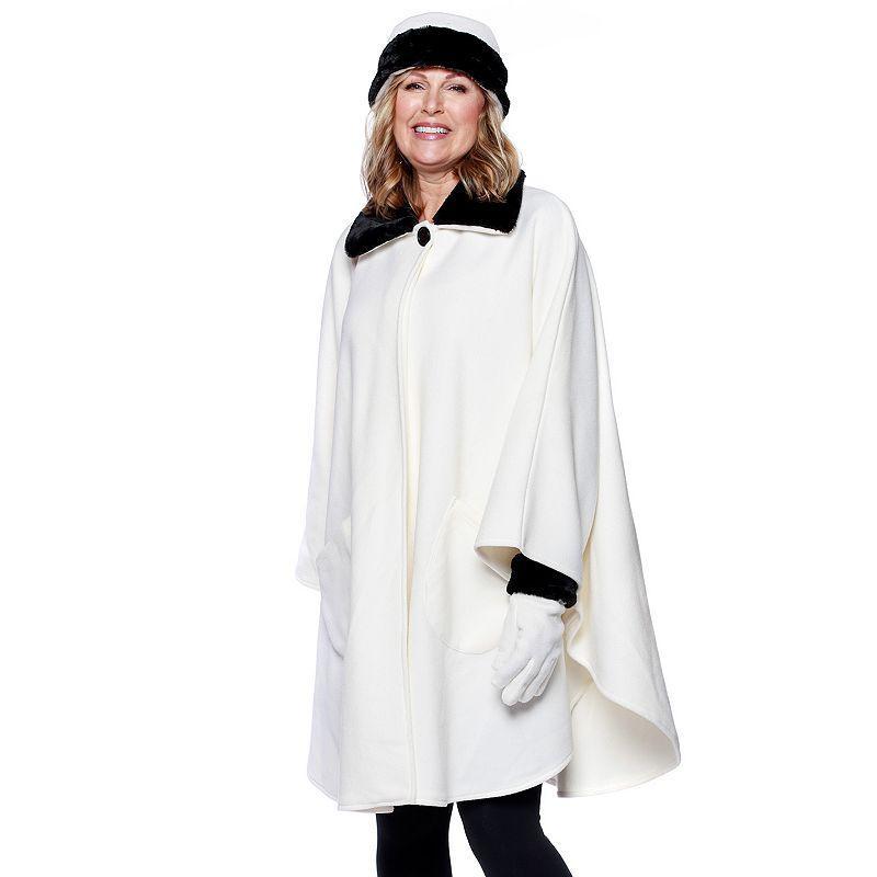 Womens Le Moda Faux Fur Trim Polar Fleece Wrap with Matching Gloves & Hat Product Image