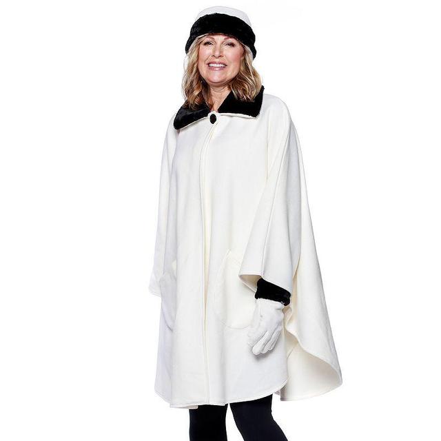 Womens Le Moda Faux Fur Trim Polar Fleece Wrap with Matching Gloves & Hat Product Image