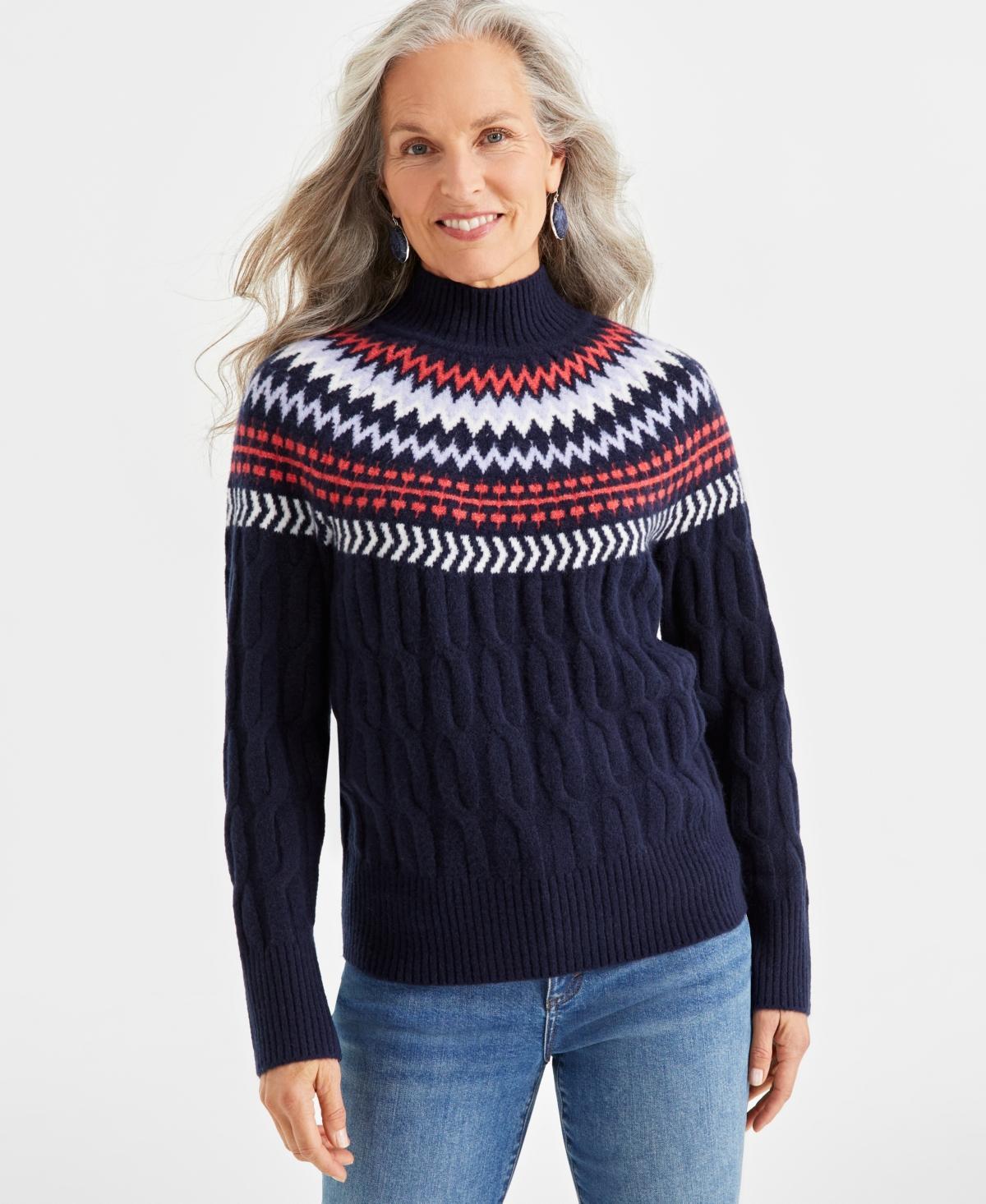 Style & Co Womens Fair Isle Mockneck Cable-Knit Sweater, Created for Macys Product Image