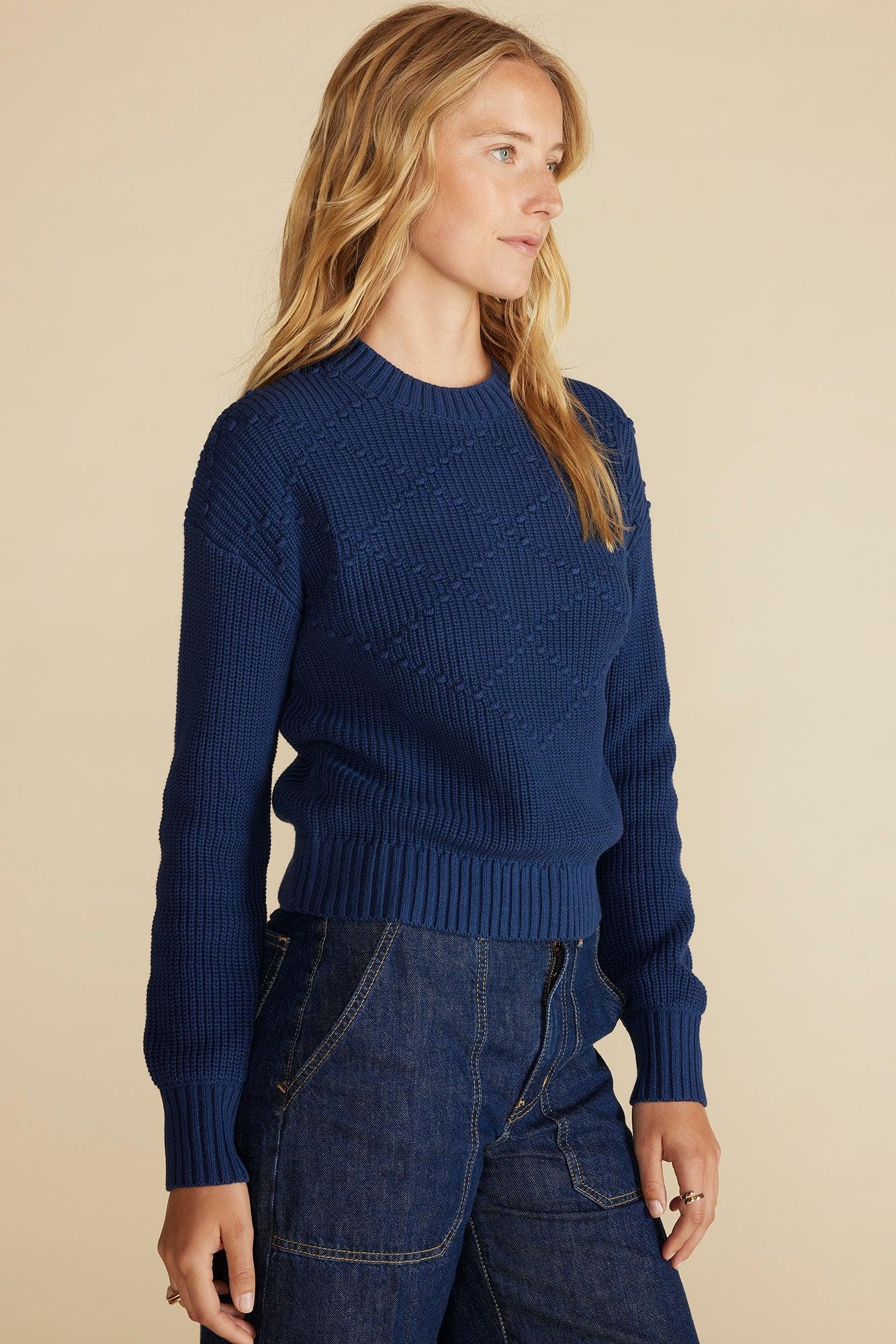 Madella Pom Pom Organic Cotton Sweater - Navy Blue Product Image