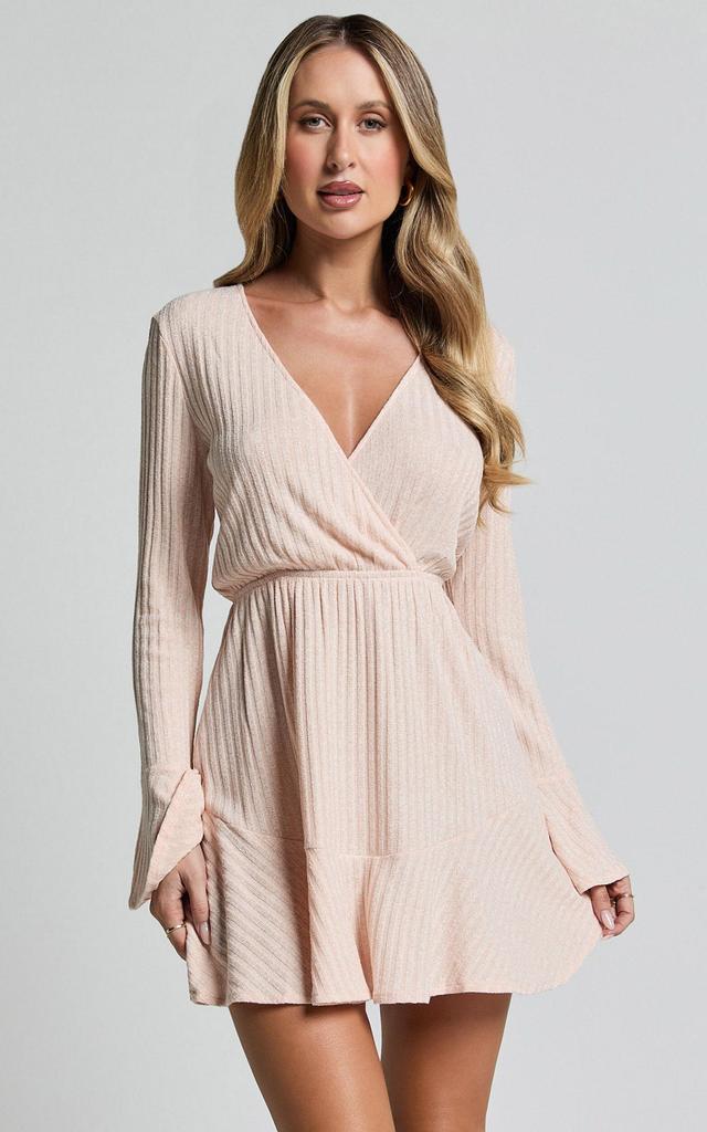 The Next Step Mini Dress - Long Sleeve Dress in Beige Marle Product Image