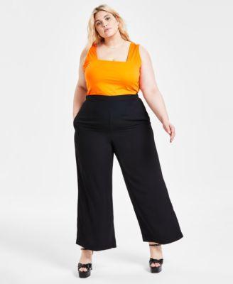 Trendy Plus Size Flat-Front Wide-Leg Pants, Created for Macy's product image