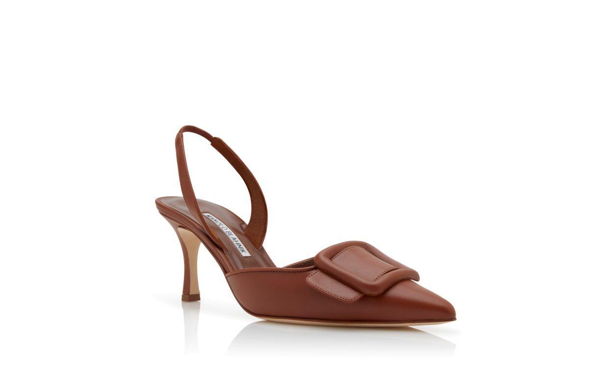 MAYSLI Brown Nappa Leather Slingback Pumps Product Image