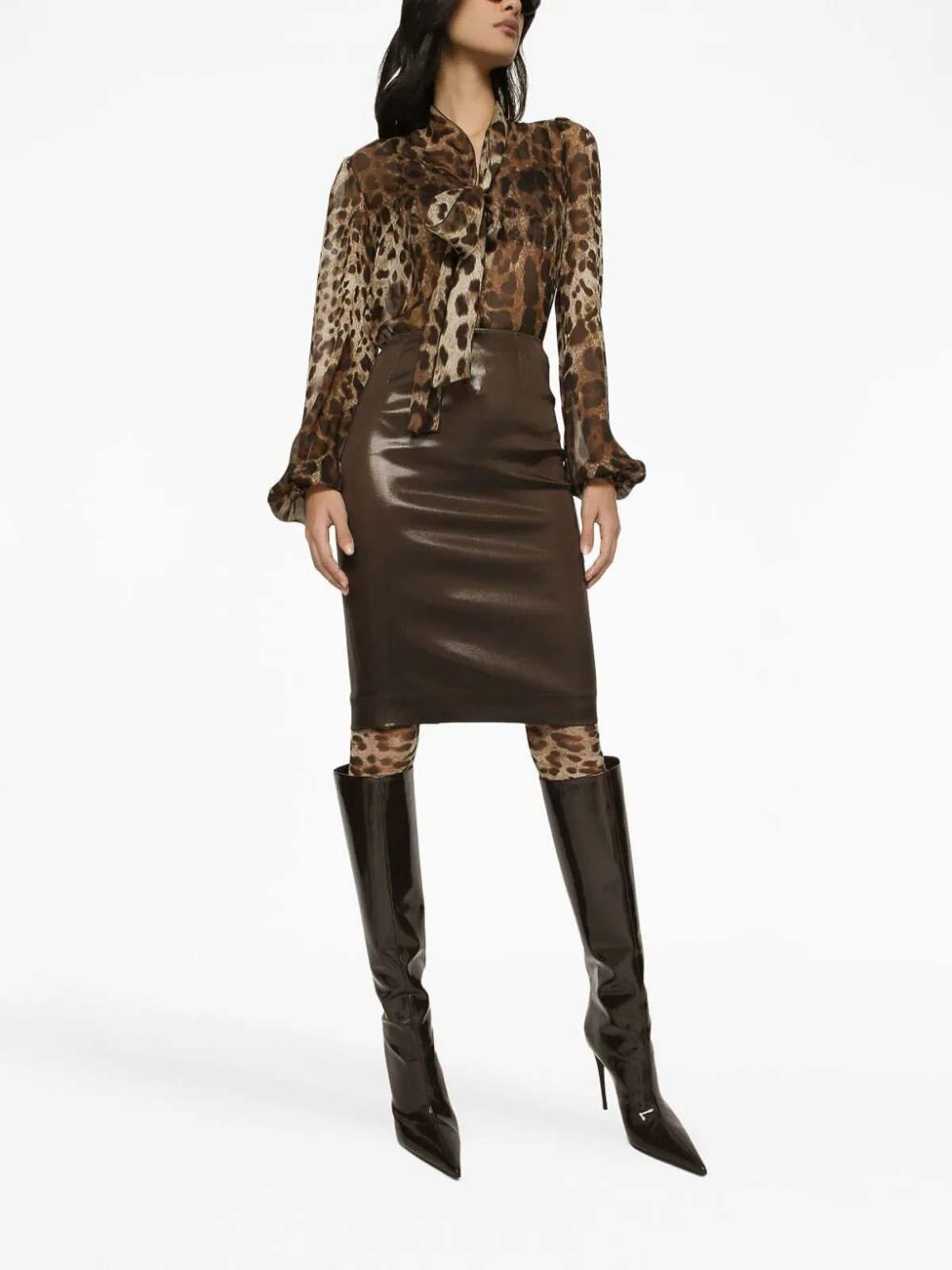 DOLCE & GABBANA Pussy-bow Leopard-print Chiffon Shirt In Brown Product Image