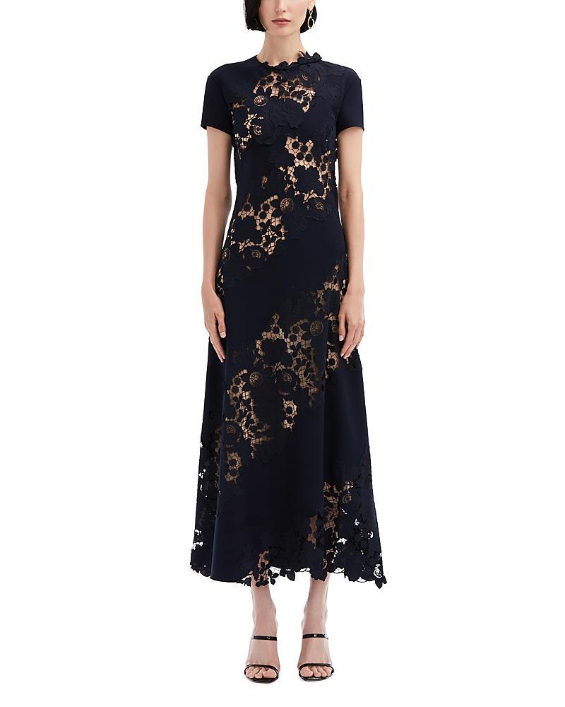 Oscar de la Renta Short Sleeve Lace Inset Midi Dress Product Image