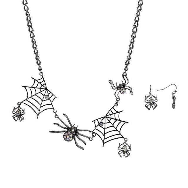 Celebrate Togehter Halloween Nickel Free Spider Necklace and Earring Set, Womens, Black