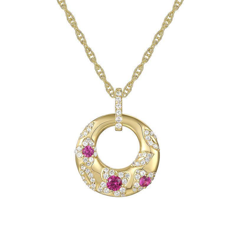 14k Gold Over Silver Lab-Created Ruby and White Sapphire Pendant Necklace, Womens Gold Tone Product Image