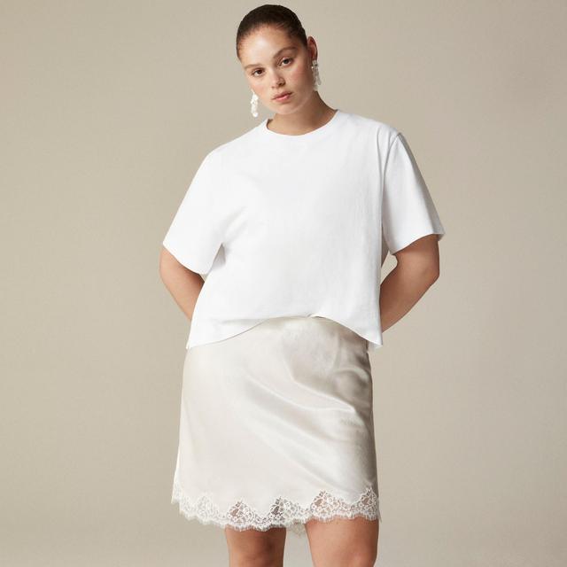 Gwen lace-trim slip skirt in textured satin Product Image