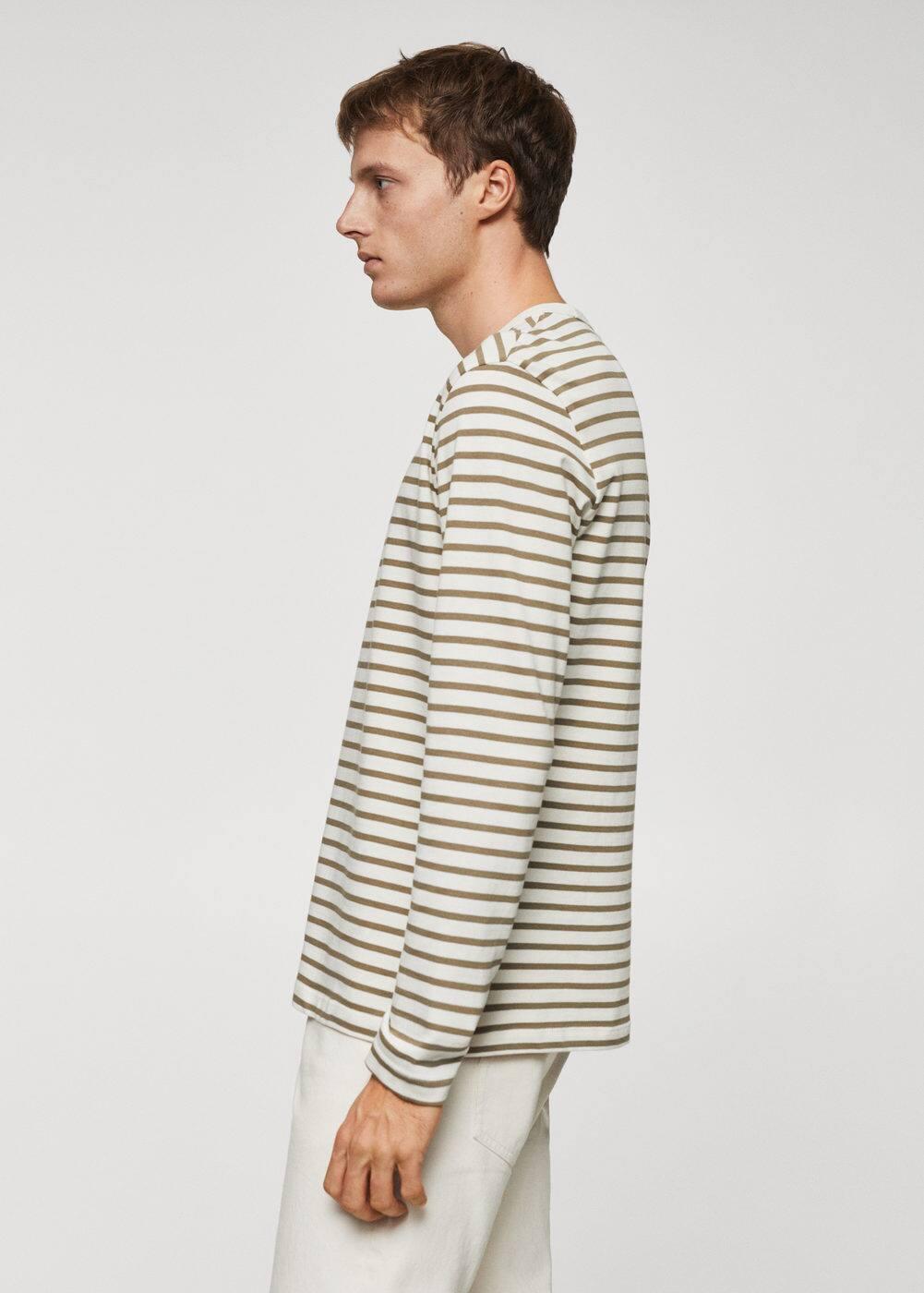 MANGO MAN - Striped long sleeves t-shirt olive greenMen Product Image