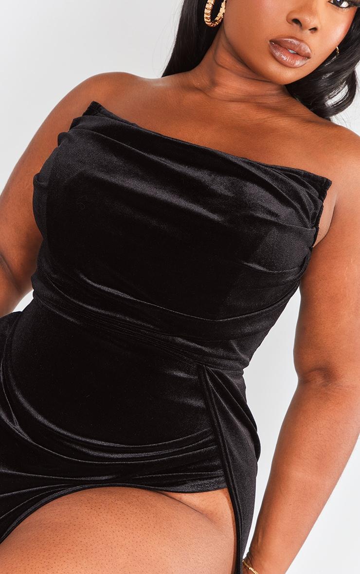 Plus Black Velvet Boned Bandeau Maxi Dress Product Image