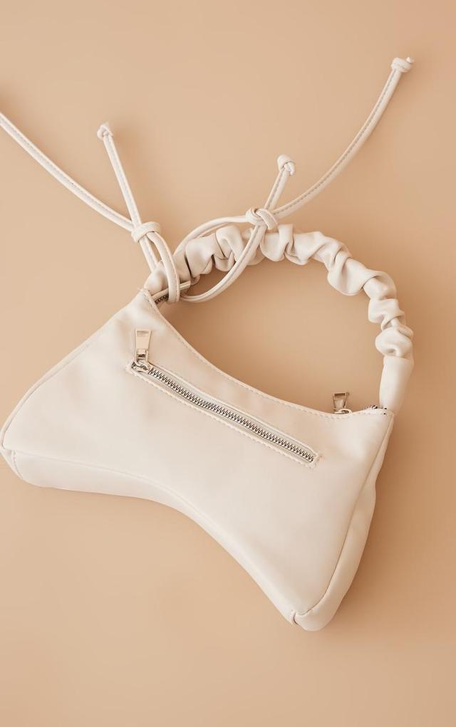 Cream PU Ruched Handle Zip Shoulder Bag Product Image