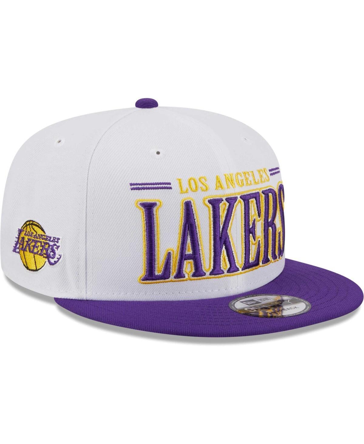 Mens New Era White Los Angeles Lakers Team Stack 9FIFTY Snapback Hat Product Image