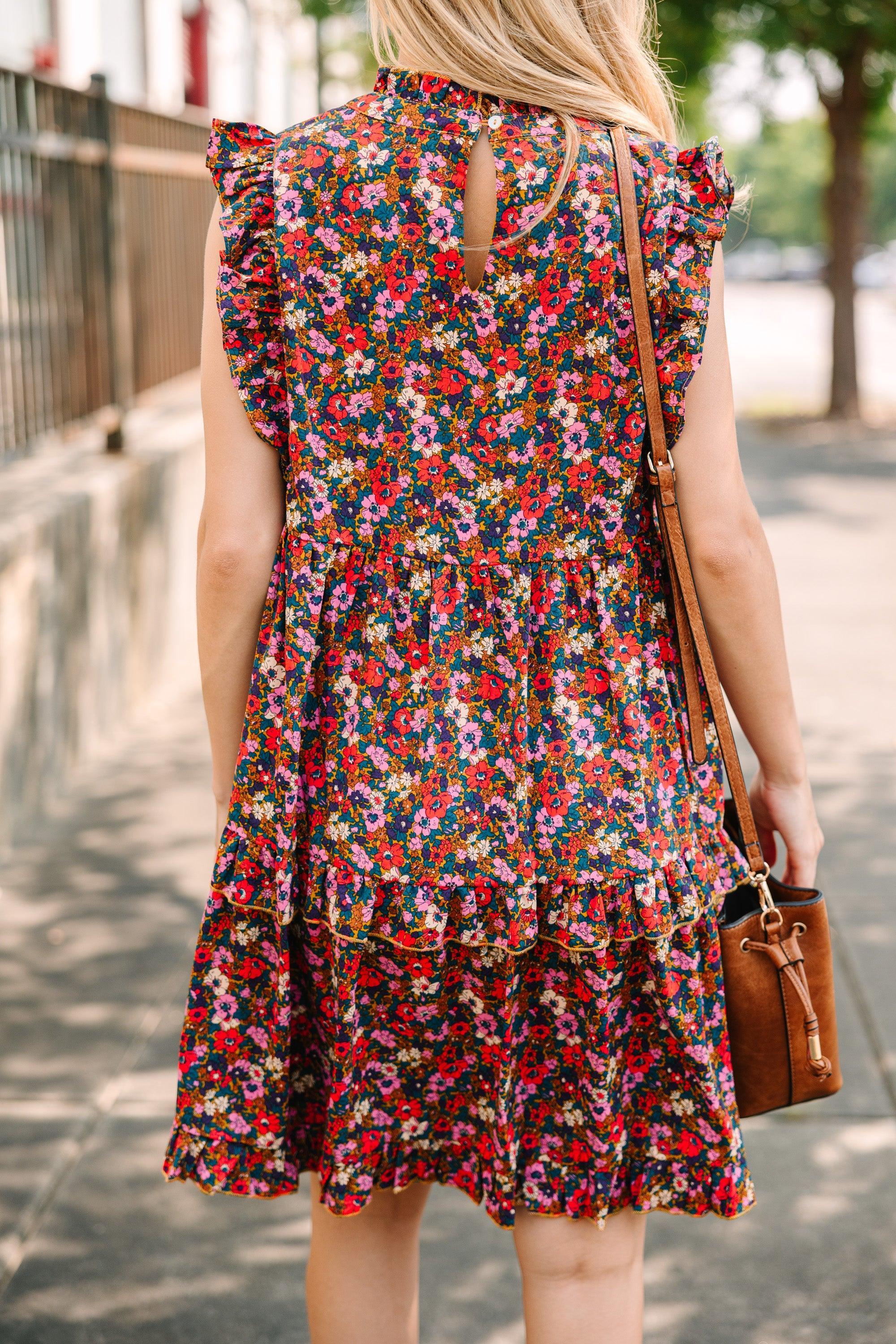 Just A Dream Red Ditsy Floral Babydoll Dress Female Product Image