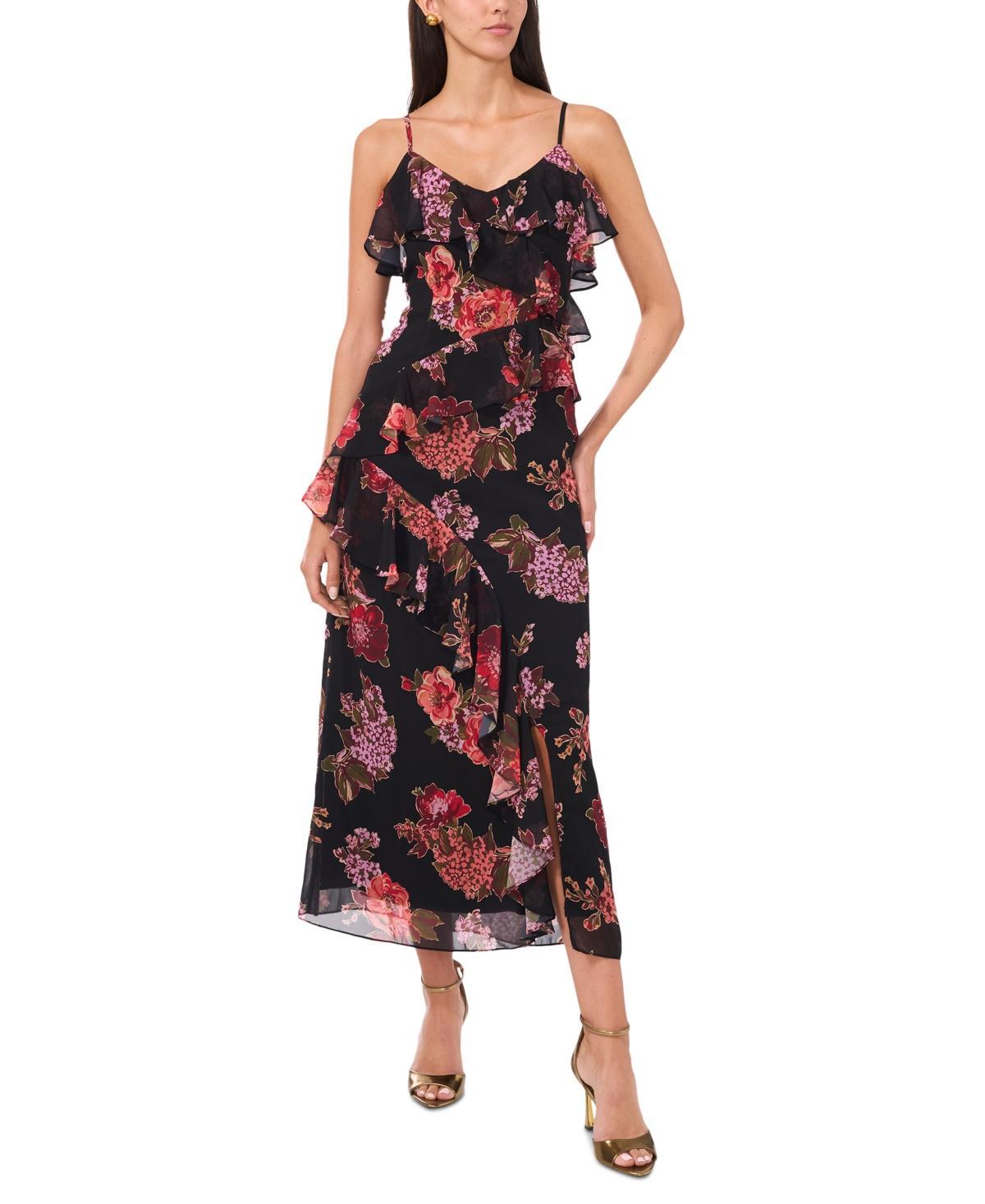 CeCe Womens Floral-Print Ruffled Maxi Dress Product Image