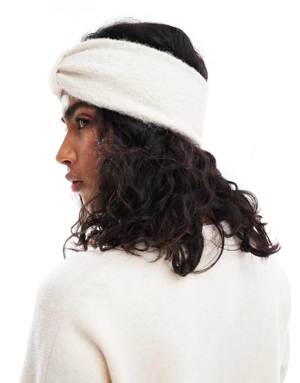 ASOS DESIGN wool mix knit headband in bow design in winter white Product Image