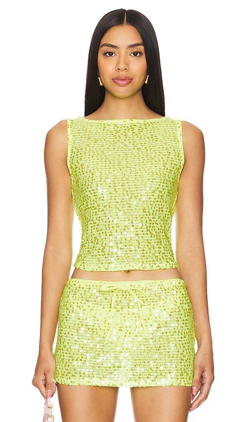 Lovers and Friends Erin Sequin Top in Lime Green Sequin Product Image