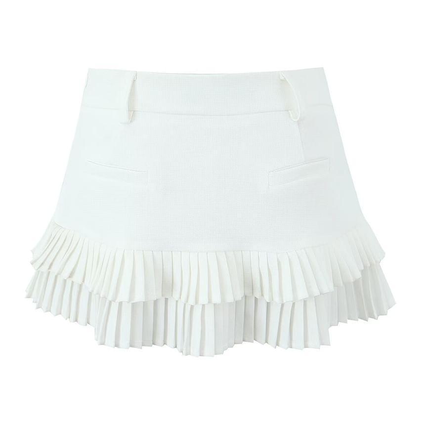 High Waist Plain Mini Pleated Skort Product Image