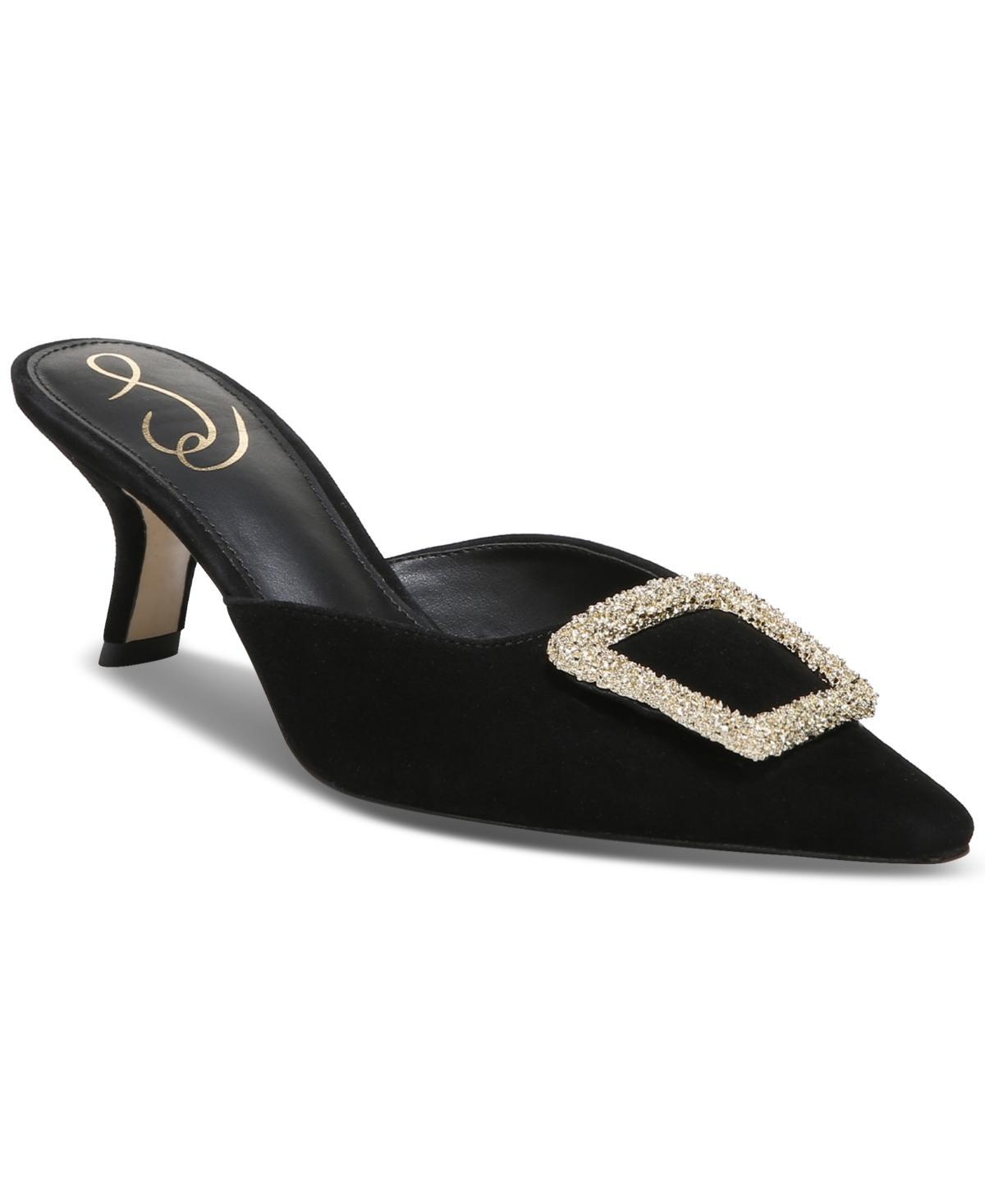 Sam Edelman Brit Suede Oversized Embellished Buckle Detail Mules Product Image