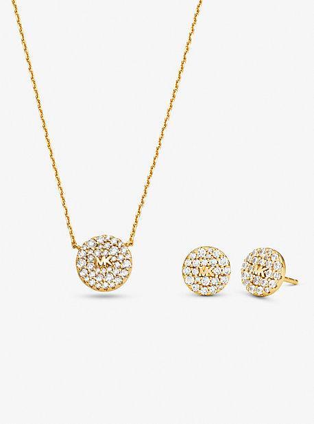 Sterling Pavé Logo Disc Earrings and Necklace Set Product Image