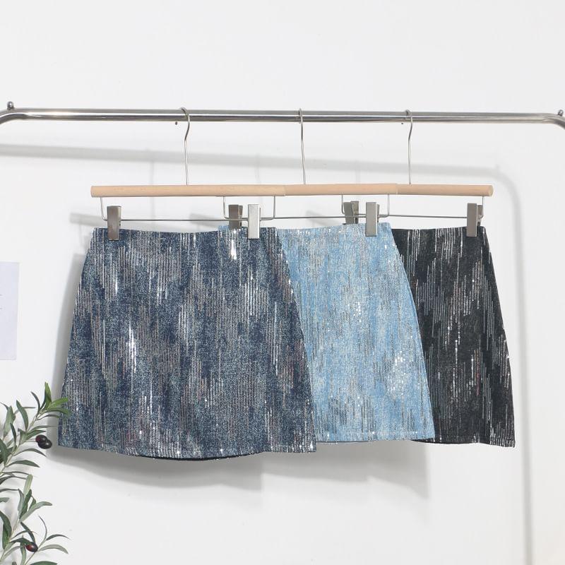 Mid Rise Sequin Mini A-Line Skirt Product Image