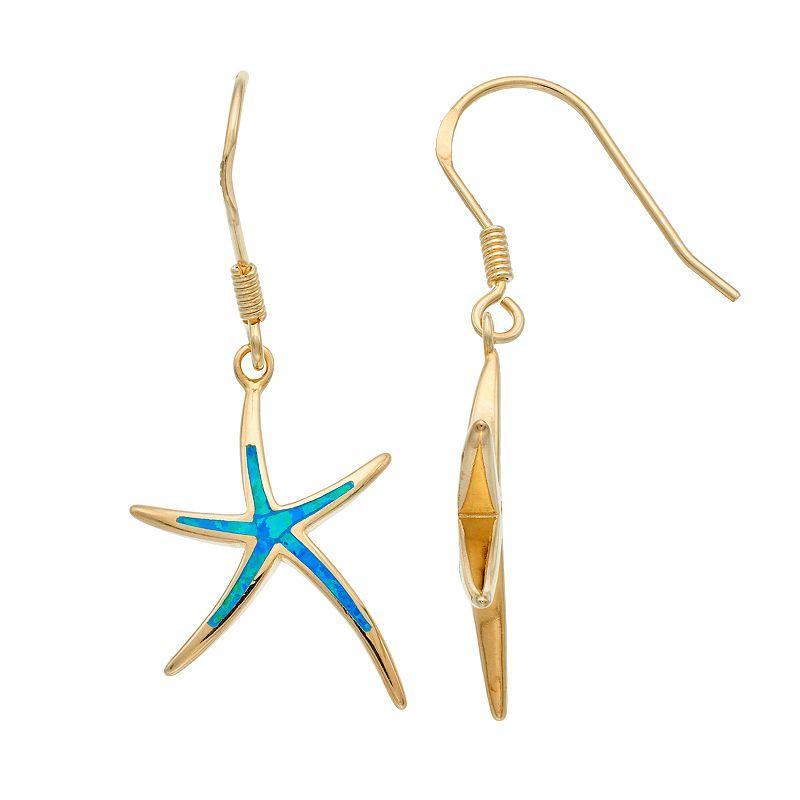 14k Gold Over Silver Lab-Created Blue Opal Starfish Drop Earrings, Womens, Gold Tone Product Image