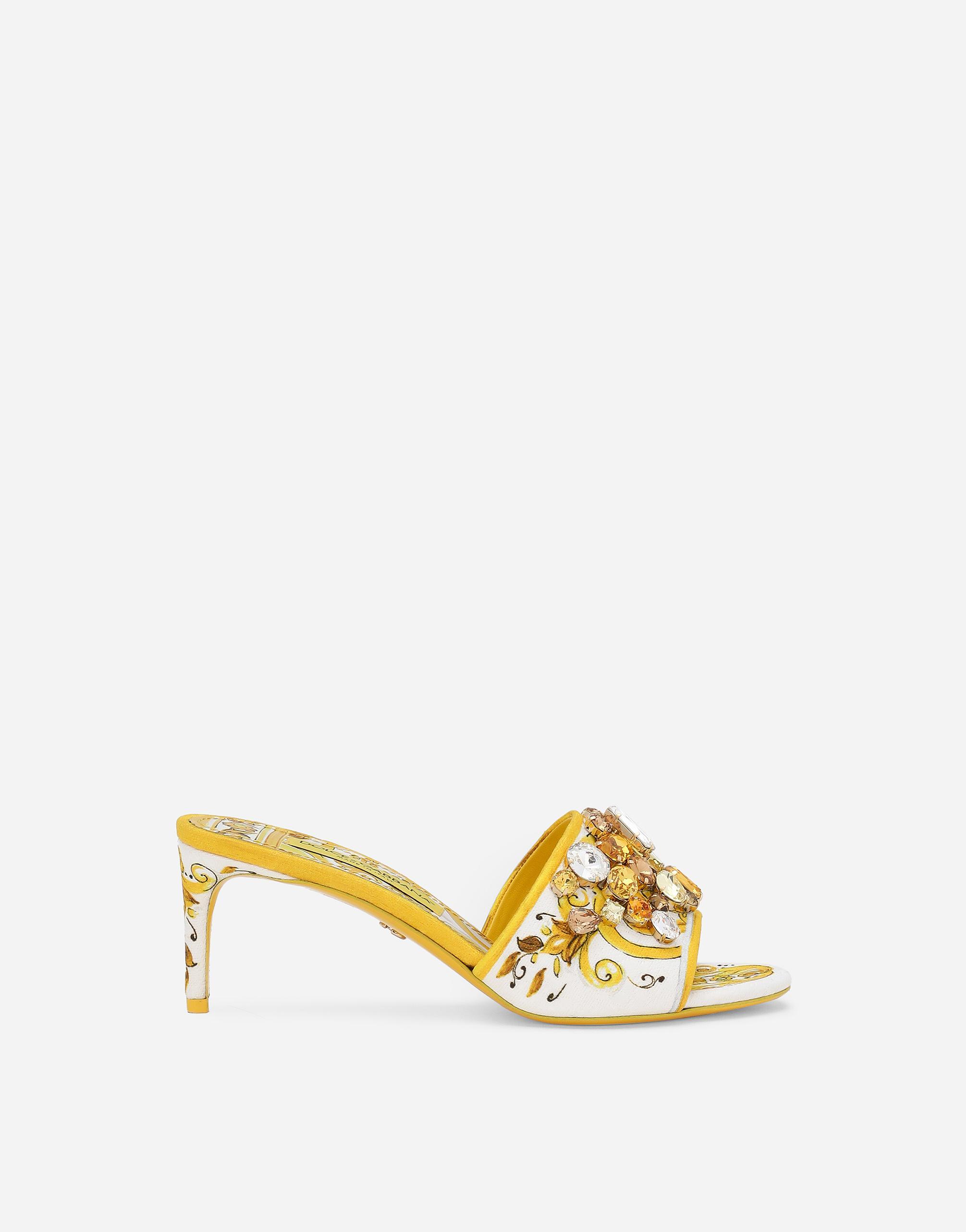 DOLCE & GABBANA Keira Printed Crystal Mule Sandals In Giallo Product Image