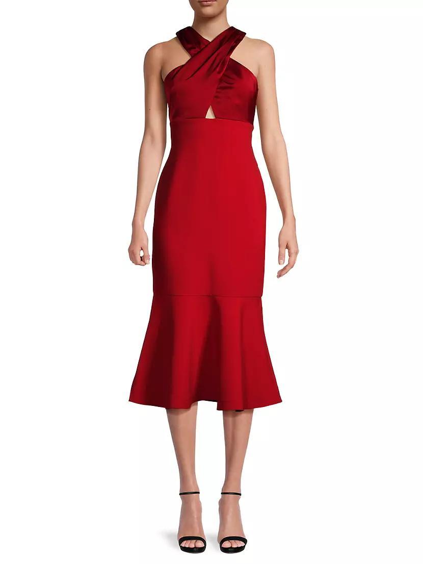 Solei Satin Halterneck Midi-Dress Product Image