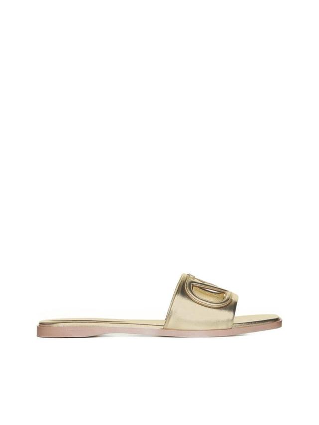 VALENTINO GARAVANI Gold Vlogo Cutout Laminated Nappa Leather Sandals In Platinum Antique Brass Product Image