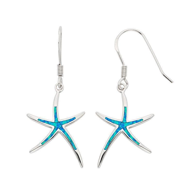 Lab-Created Blue Opal Sterling Silver Starfish Drop Earrings, Womens Product Image