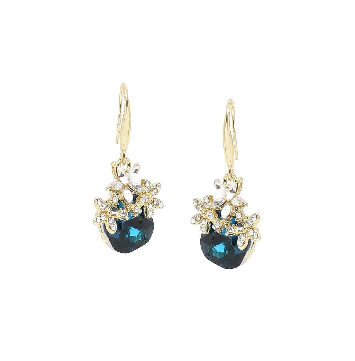 Sohi Womens Green Embellished Flower Drop Earrings Product Image