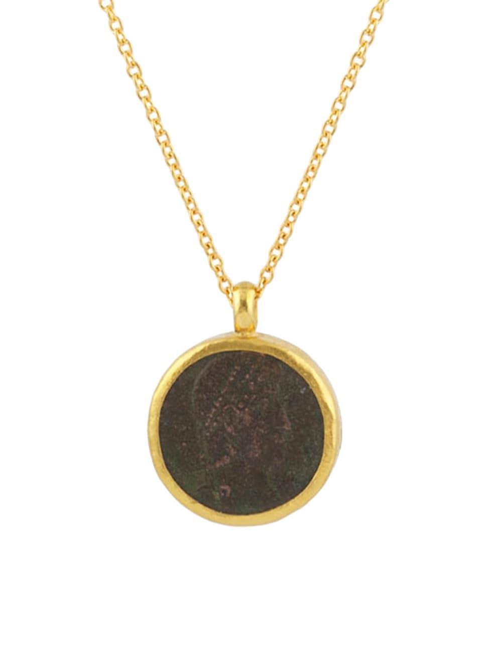 Womens 22K & 24K Yellow Gold Roman Coin Pendant Necklace Product Image