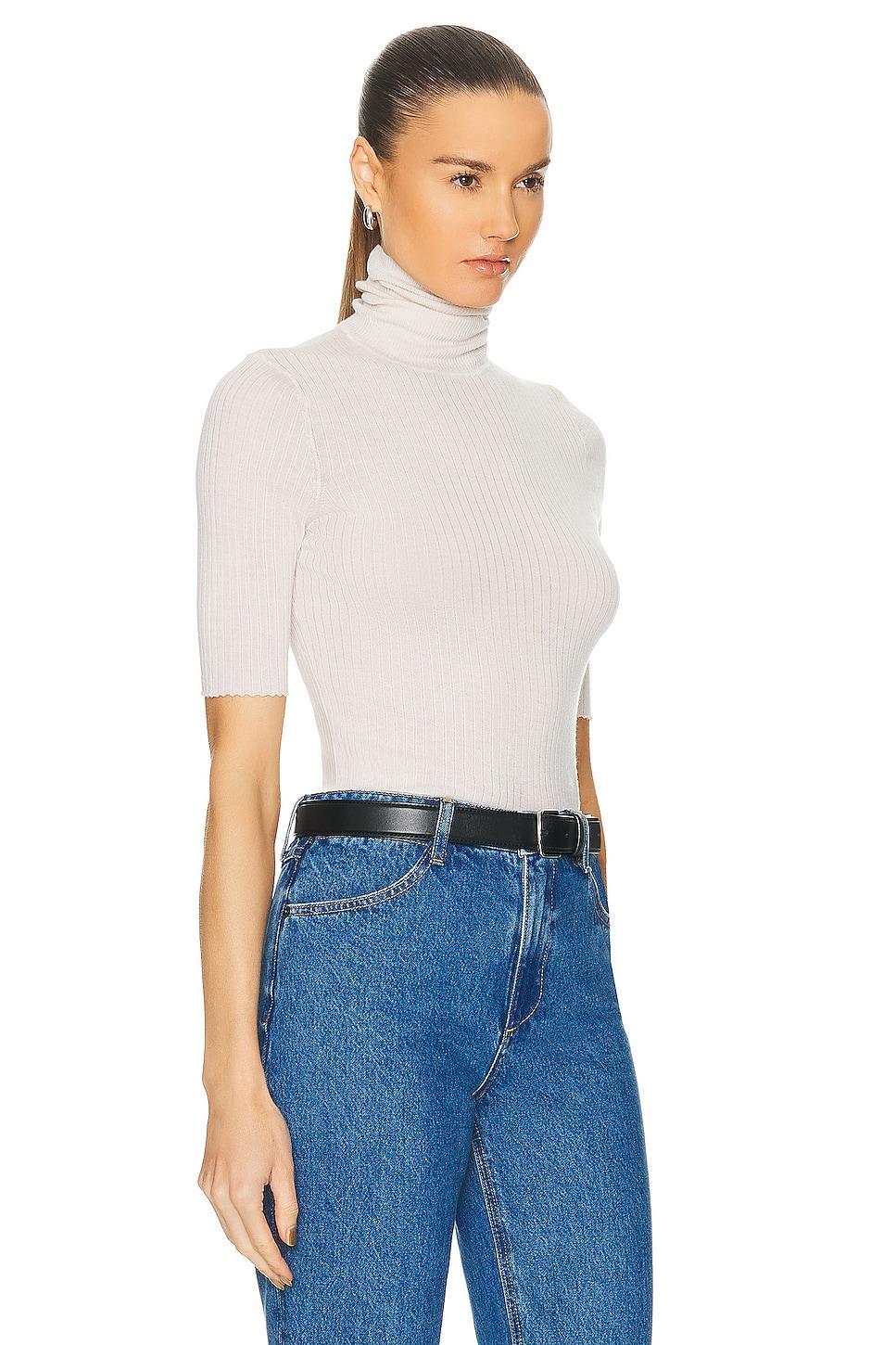 SPRWMN Short Sleeve Turtleneck Top in Cream Product Image