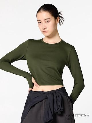 Womens Ultra Stretch Airism Cropped T-Shirt Long Sleeve Dark Green 2XL UNIQLO US Product Image