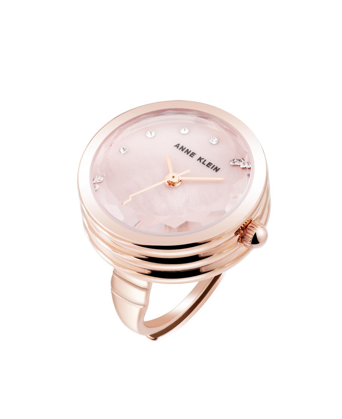 Anne Klein Womens Quartz Faceted Crystal Rose Gold-Tone Alloy Metal Ring Watch - Pink Product Image