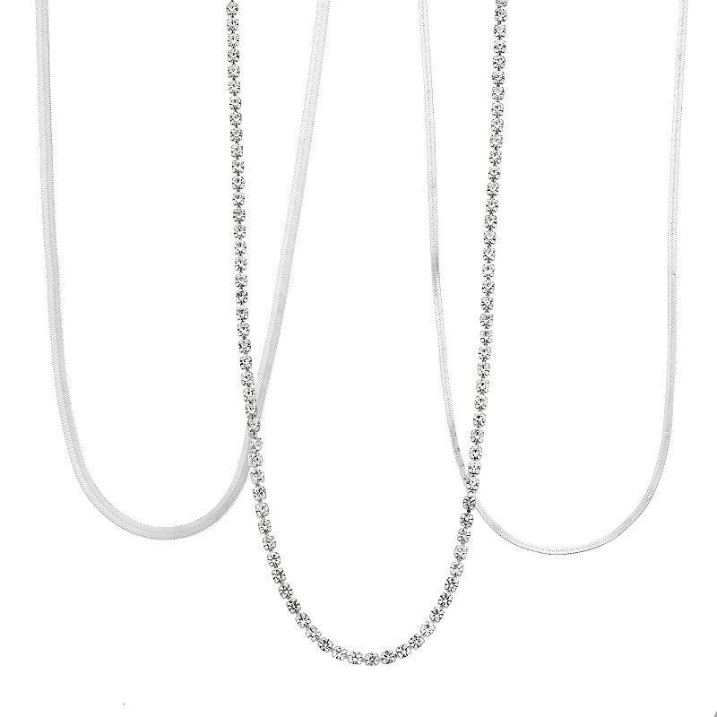 Pannee by Panacea Crystal Strand & Herringbone Chain Necklaces Set, Womens, Silver Tone Product Image