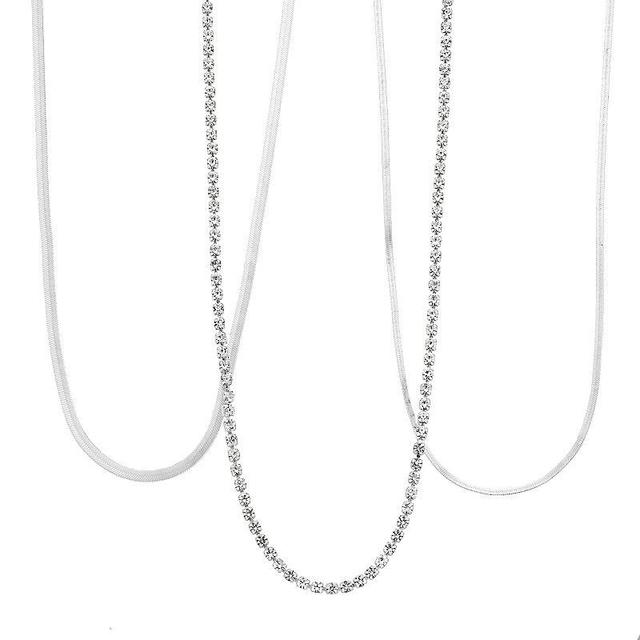 Pannee by Panacea Crystal Strand & Herringbone Chain Necklaces Set, Womens, Silver Tone Product Image