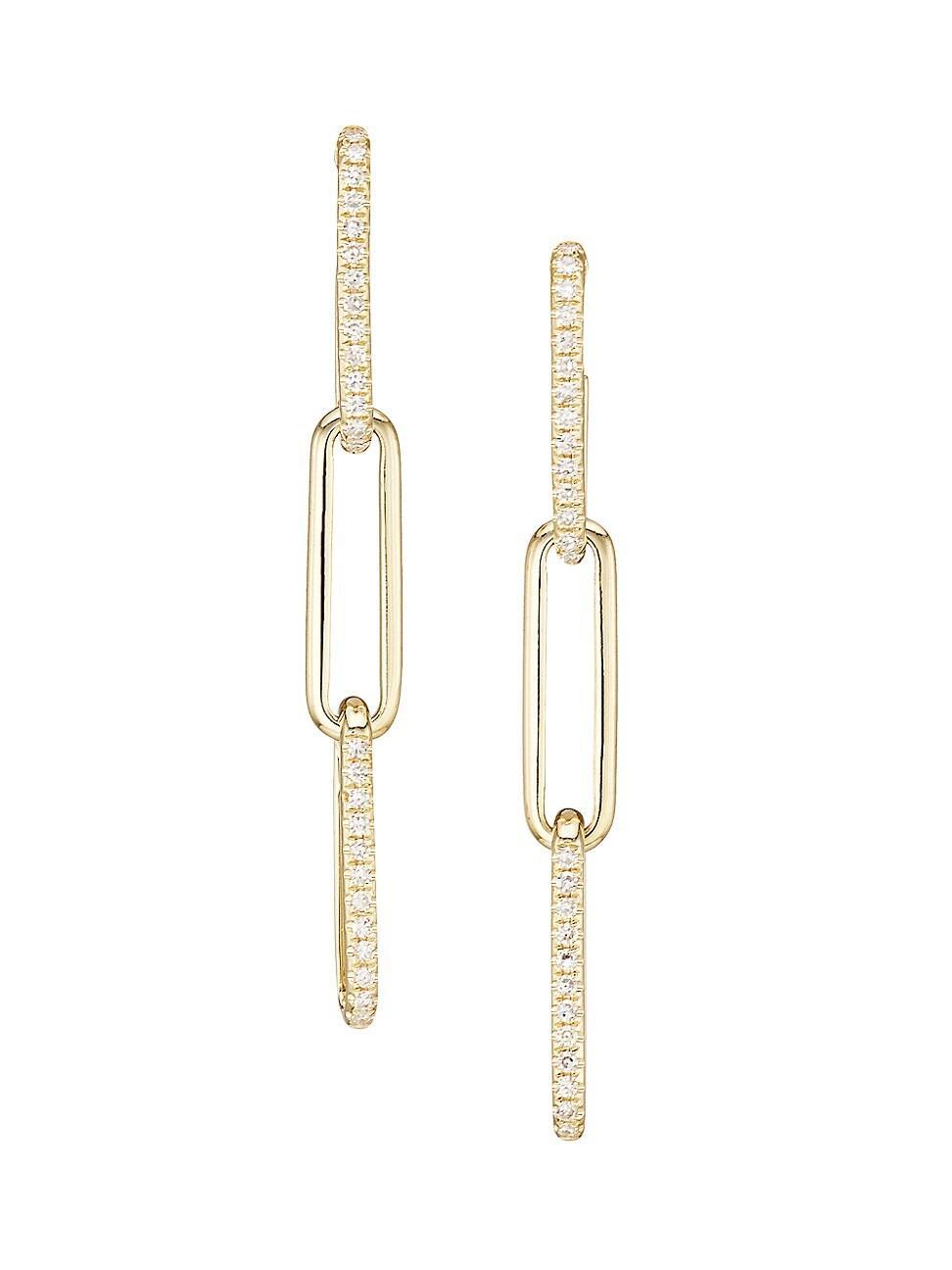 Womens 14K Gold & Diamond Paperclip-Link Drop Earrings Product Image