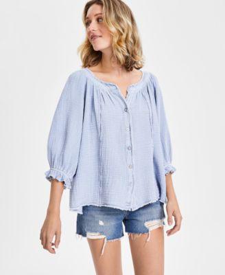 Women's Lucy Cotton Button-Front Swing Blouse Product Image