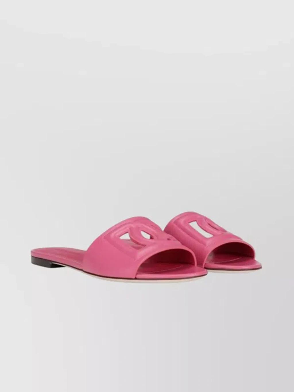 DOLCE & GABBANA Cutout Dg Flat Slide Sandals In Pink Product Image