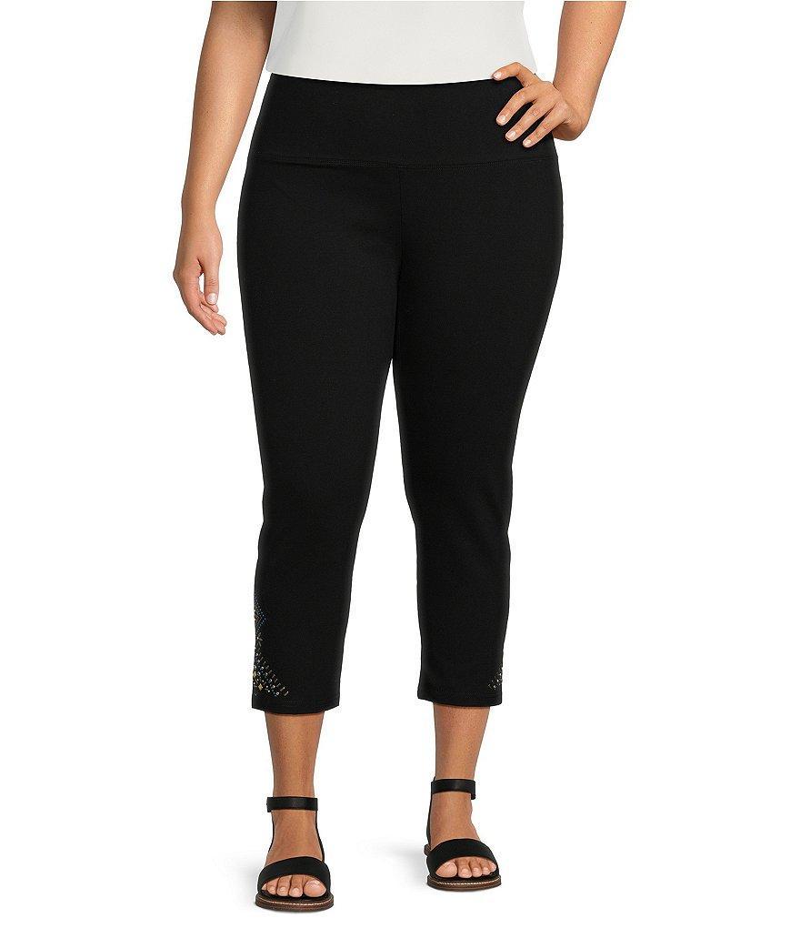 Intro Plus Size Love The Fit Embellished Hem Knit Jersey Capri Pants Product Image