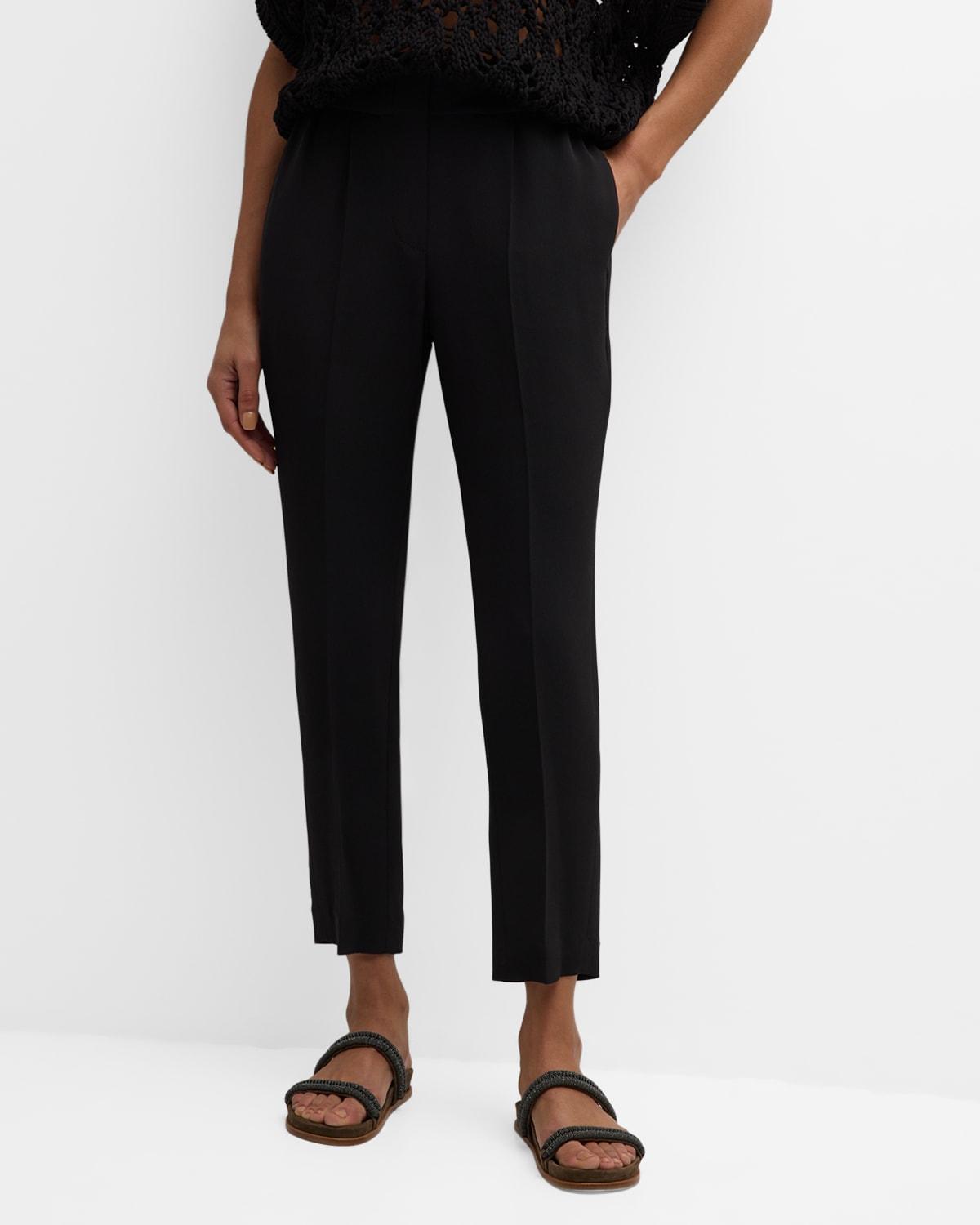 Classic Elastic-Waist Cropped Silk Trousers Product Image