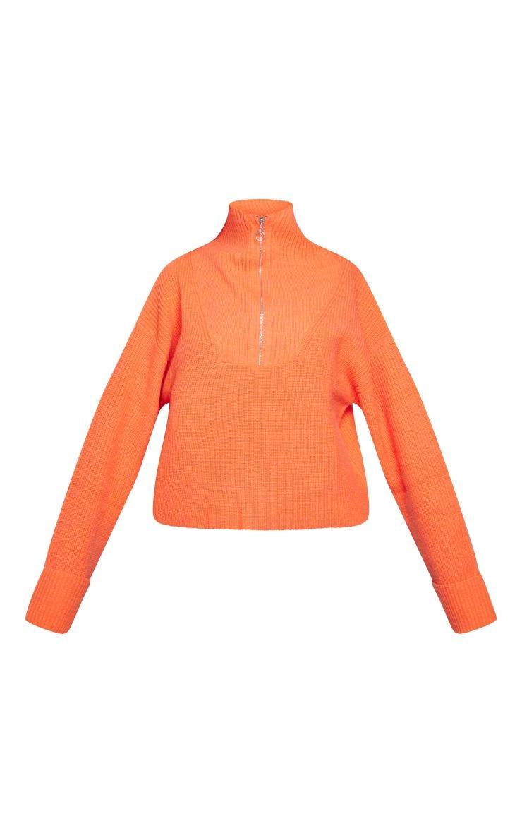 Bright Orange Marl Chunky Knit Half Zip Sweater Product Image