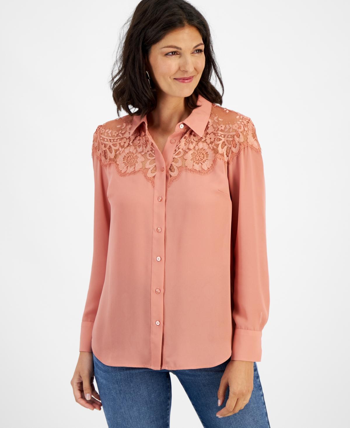 I.n.c. International Concepts Womens Lace-Top Button-Up Shirt, Created for Macys Product Image