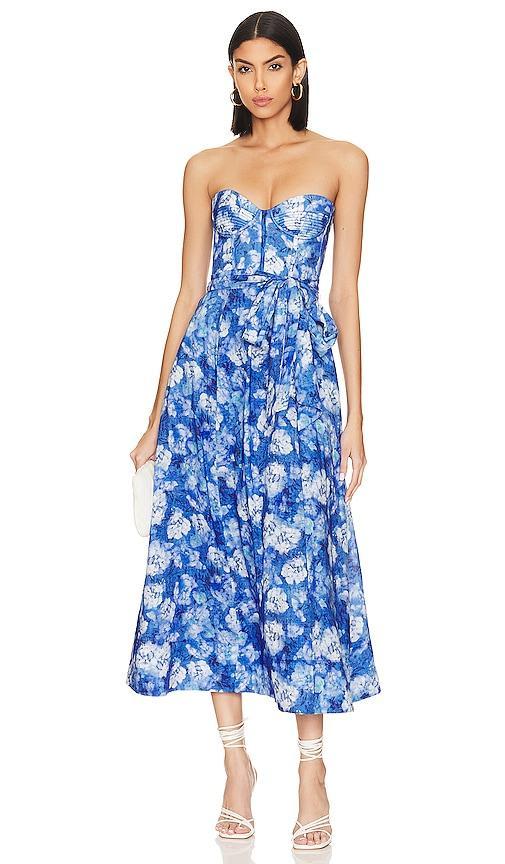 Bardot Vibrant Floral Midi Dress in Blue. - size 10 (also in 4) Product Image