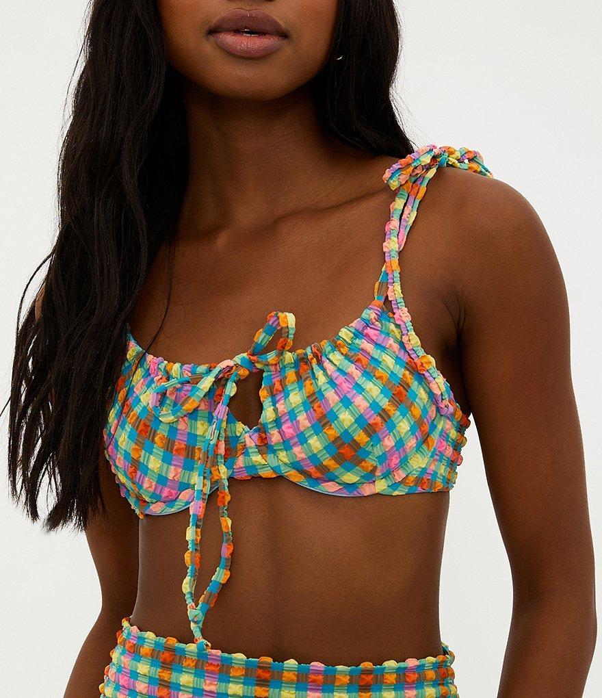 Beach Riot Caitlin Gingham Crinkle Tie Shoulder Swim Top Product Image