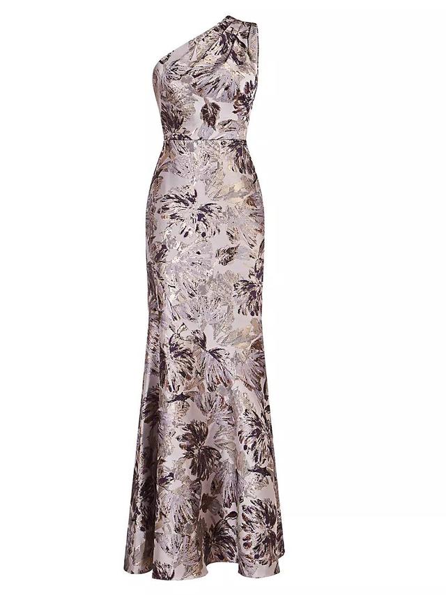 Gianella Metallic Floral Jacquard One-Shoulder Gown Product Image