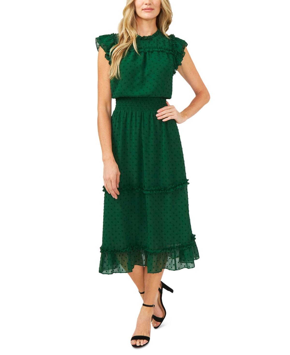 CeCe Clip Dot Flutter Sleeve Midi Dress Product Image