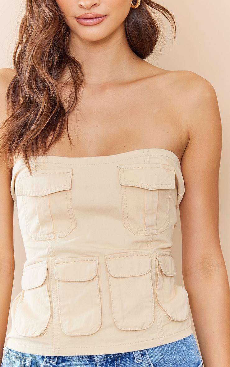 Tall Beige Cargo Pocket Detail Corset Top Product Image