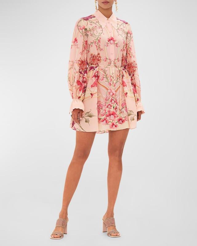 Floral Silk Mini Shift Shirtdress Product Image