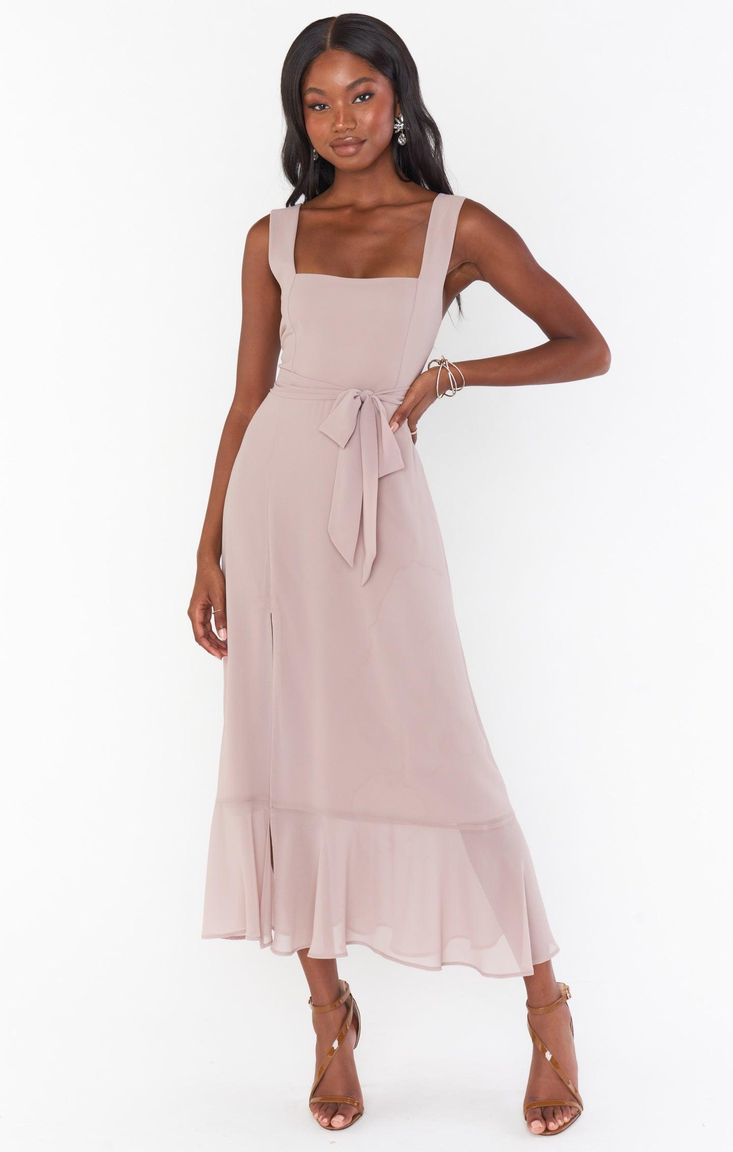 Claire Midi Dress ~ Soft Beige Chiffon Product Image